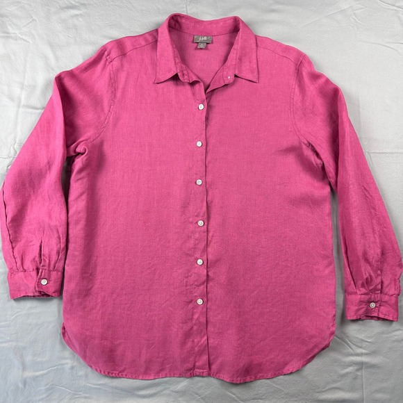 J Jill Linen Button Down Shirt Mendium Long Sleeve Collared Pink Coastal Classic - Picture 1 of 10